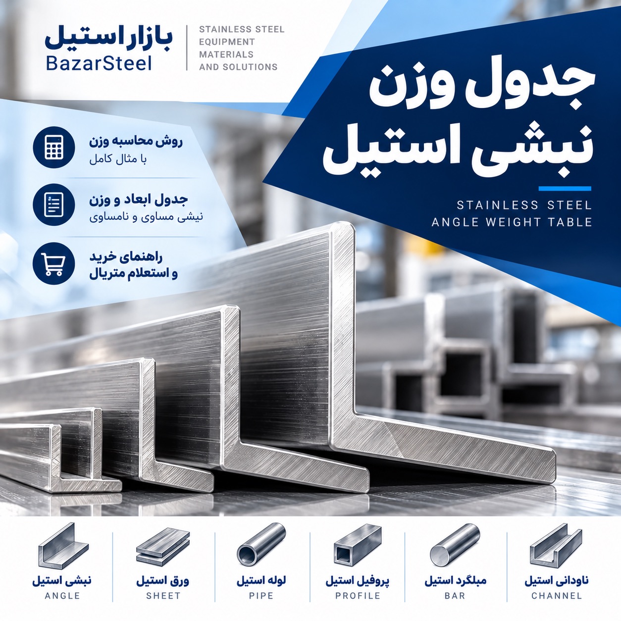 جدول وزنی نبشی استیل