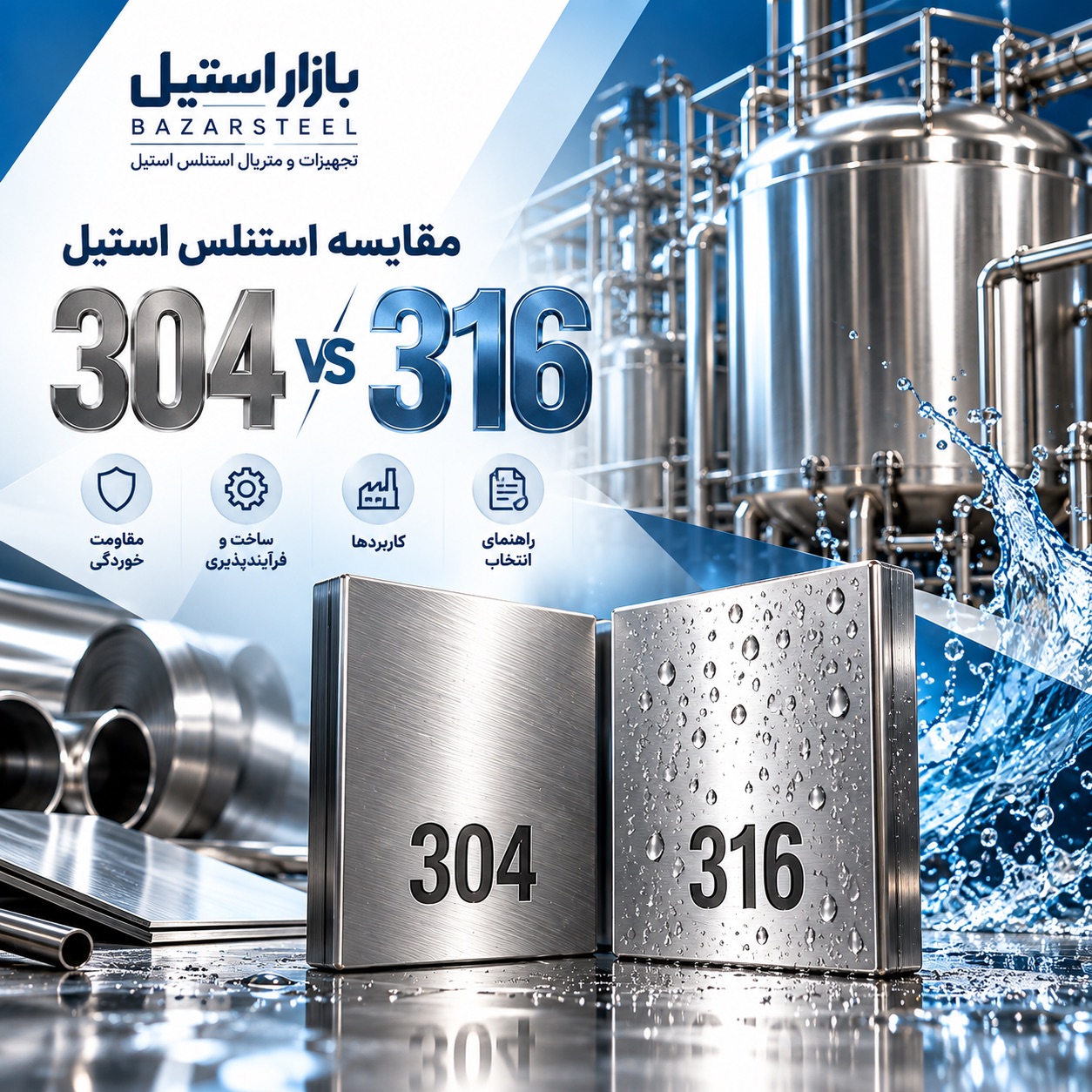 مقایسه استیل 304 و 316